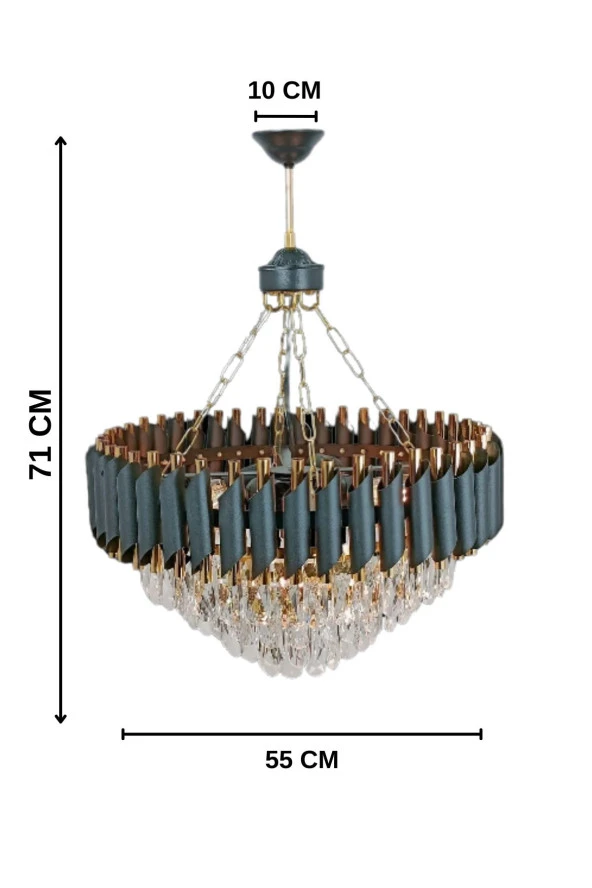 Birsen Aydınlatma Miva 55x55 Cm'Lik Kristal Taşlı Gold-Siyah Lüks Avize - Yatak Odası - Salon - Mutfak - Hol - 3