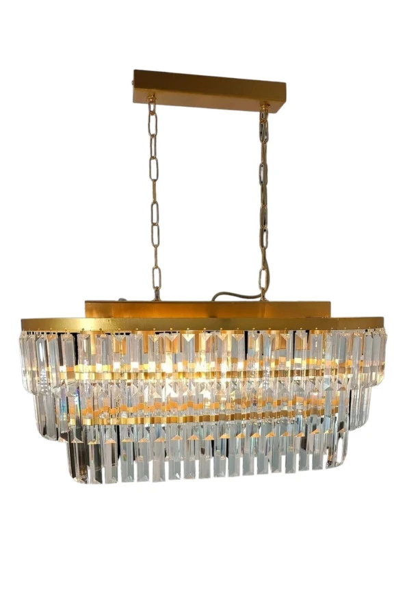 Birsen Aydınlatma Gizem Gold 73x30 Cm'lik Kristal Taşlı Yemek Masası Lüks Avize - Yatak Odası - Salon - Mutfak - Hol - 3