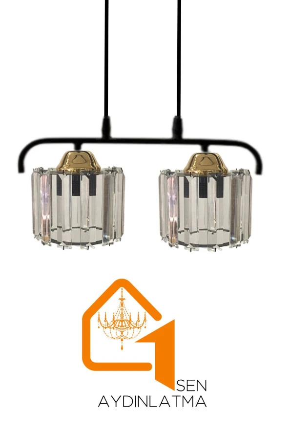 Birsen Aydınlatma Elmas 2'li Gold Kristal Taşlı Lüx Sarkıt Avize - Yatak Odası - Salon - Mutfak - Hol - 4