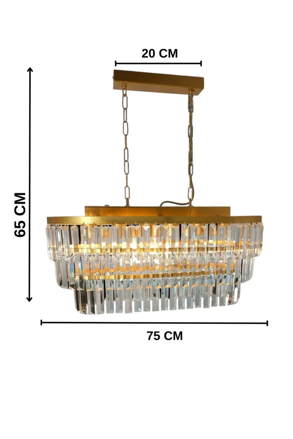 Birsen Aydınlatma Gizem Gold 73x30 Cm'lik Kristal Taşlı Yemek Masası Lüks Avize - Yatak Odası - Salon - Mutfak - Hol - 4