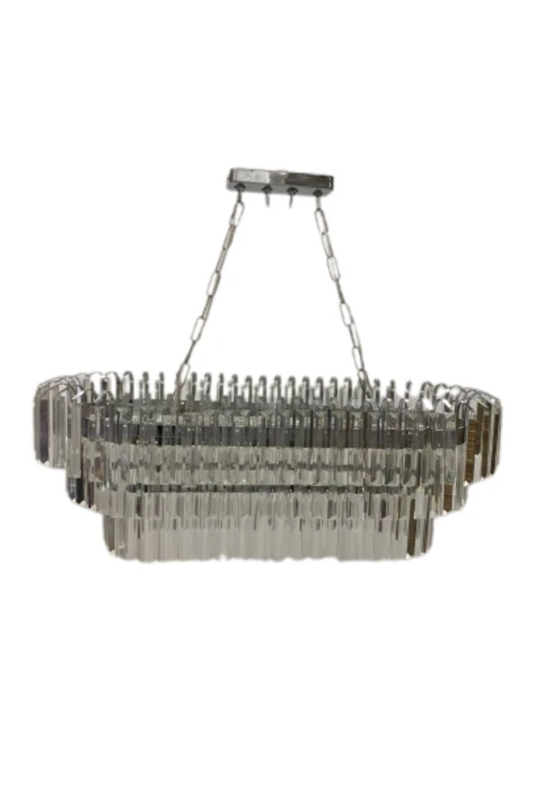 Birsen Aydınlatma Aliza Gümüş 75x35 Cm'Lik Kristal Taşlı Lüks Avize - Yatak Odası - Salon - Mutfak - Hol - 2