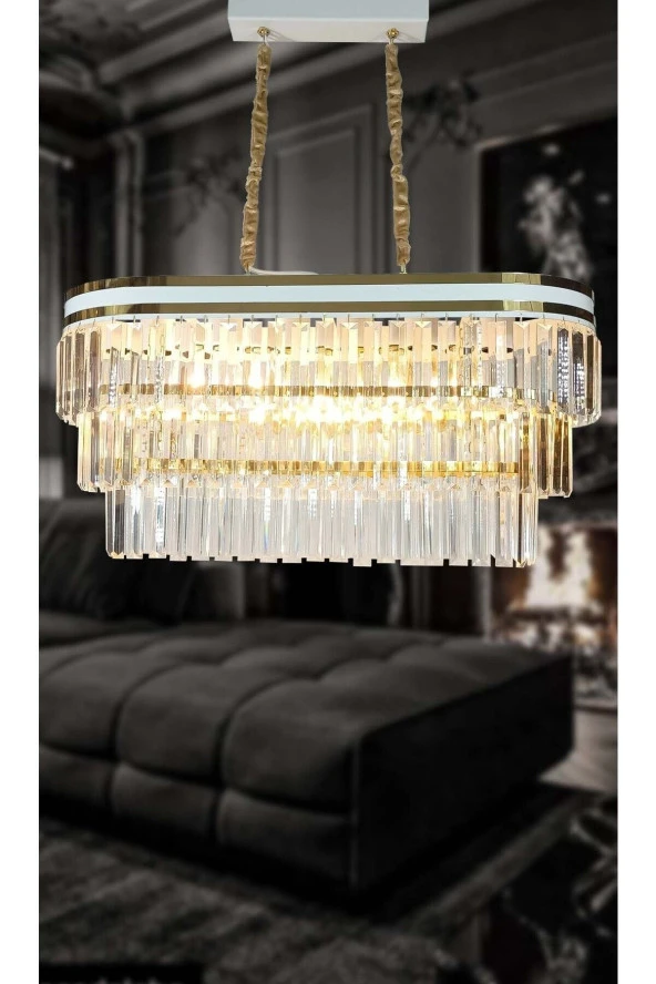 MATMAZEL AKSESUAR AVİZADE MATMAZEL AKSESUAR  BEYAZ ŞERİTLİ 70X30 CM LİK KRİSTAL TAŞLI LÜKS AVİZE