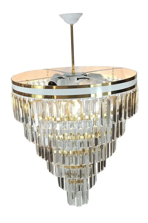 MATMAZEL AKSESUAR AVİZADE MATMAZEL AKSESUAR  ŞERİTLİ BEYAZ GOLD 50 CM LİK KRİSTAL TAŞLI LÜKS AVİZE - 2