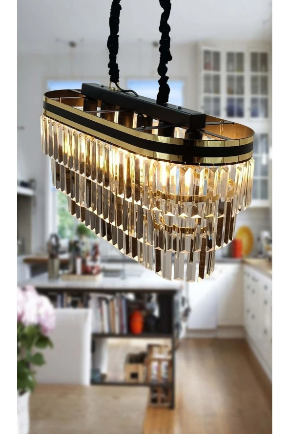 MATMAZEL AKSESUAR Avizade Şeritli 70x30 Cm Lik Kristal Taşlı Lüks Avize
