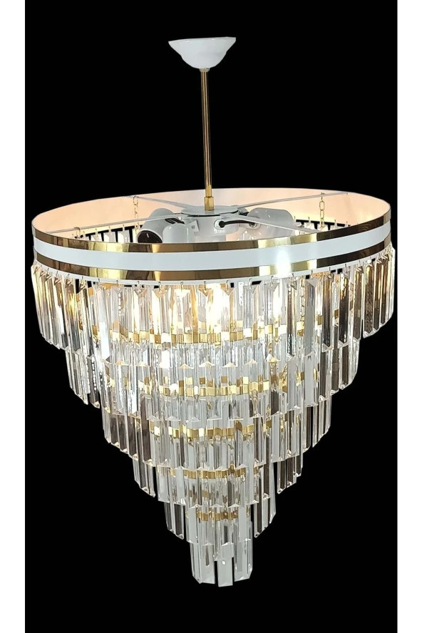 MATMAZEL AKSESUAR AVİZADE MATMAZEL AKSESUAR  ŞERİTLİ BEYAZ GOLD 50 CM LİK KRİSTAL TAŞLI LÜKS AVİZE - 3