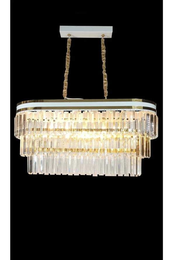 MATMAZEL AKSESUAR AVİZADE MATMAZEL AKSESUAR  BEYAZ ŞERİTLİ 70X30 CM LİK KRİSTAL TAŞLI LÜKS AVİZE - 4