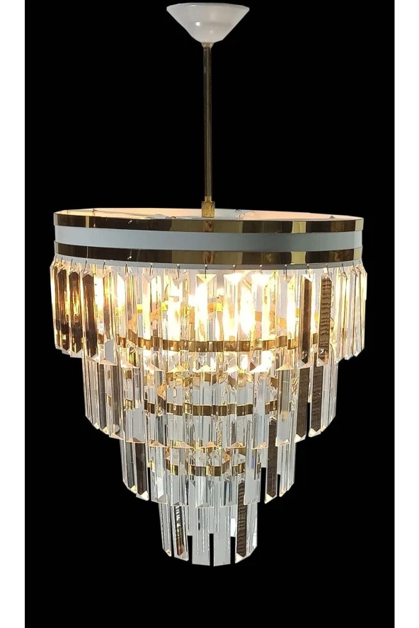 MATMAZEL AKSESUAR AVİZADE MATMAZEL AKSESUAR  ŞERİTLİ BEYAZ GOLD 30 CM LİK KRİSTAL TAŞLI LÜKS AVİZE - 4