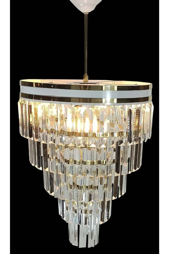 MATMAZEL AKSESUAR AVİZADE MATMAZEL AKSESUAR  ŞERİTLİ BEYAZ GOLD 40 CM LİK KRİSTAL TAŞLI LÜKS AVİZE - 4
