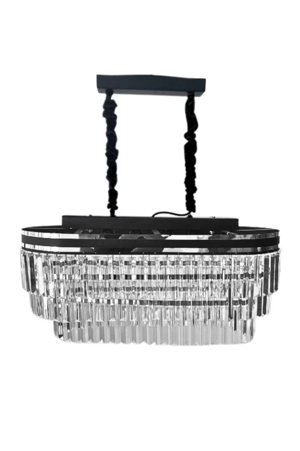 Birsen Aydınlatma Kristalim Gümüş Detaylı 70x30 Cm'Lik Kristal Taşlı Lüks Avize - Yatak Odası - Salon - Mutfak - 2