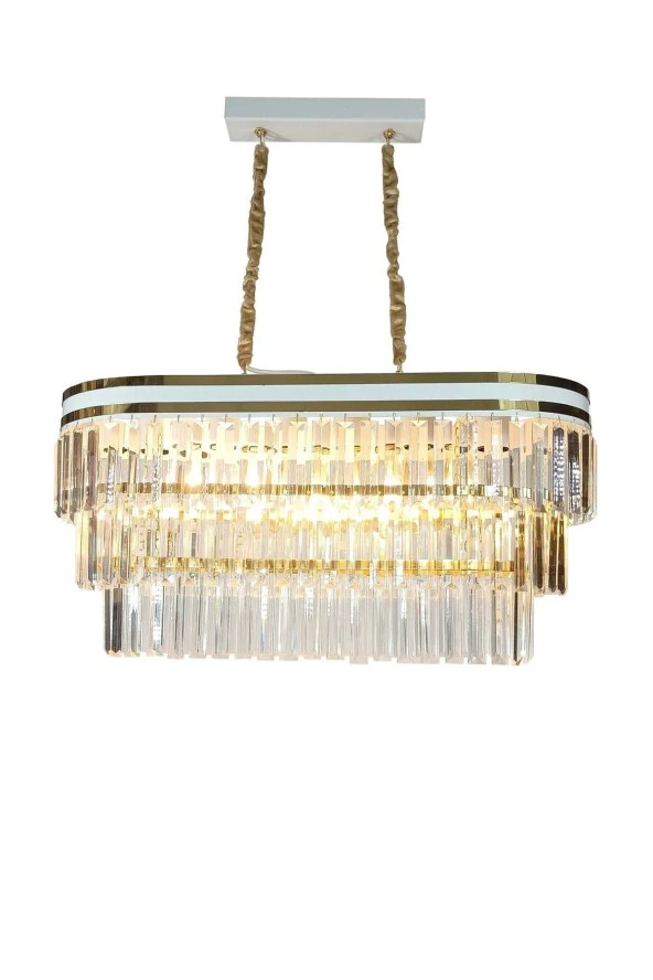 MATMAZEL AKSESUAR AVİZADE MATMAZEL AKSESUAR  BEYAZ ŞERİTLİ 70X30 CM LİK KRİSTAL TAŞLI LÜKS AVİZE - 2