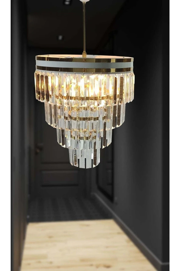 MATMAZEL AKSESUAR AVİZADE MATMAZEL AKSESUAR  ŞERİTLİ BEYAZ GOLD 30 CM LİK KRİSTAL TAŞLI LÜKS AVİZE - 2