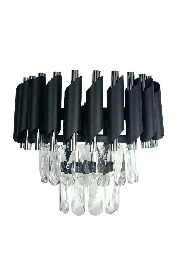 MATMAZEL AKSESUAR Siyah Avizade 30 Cm Lik Kristal Taşlı Lüks Duvar Apliği 30 Salon / Oturma Odası 1 Taşlı E27 20 -34