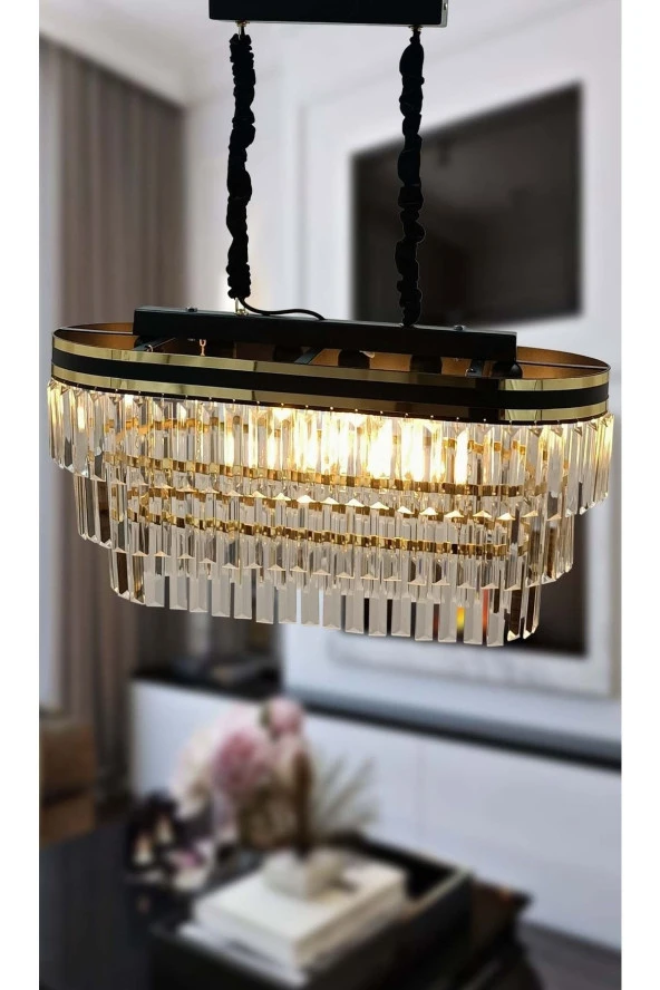 MATMAZEL AKSESUAR Avizade Şeritli 70x30 Cm Lik Kristal Taşlı Lüks Avize - 4