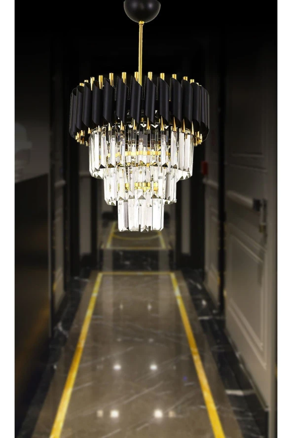 MATMAZEL AKSESUAR Zamira 35 Cm'lik Kristal Taşlı Lüx Avize 3'lü (black Gold)