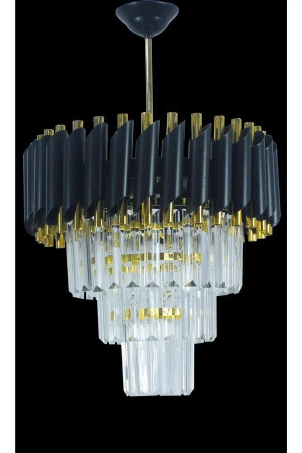 MATMAZEL AKSESUAR Zamira 35 Cm'lik Kristal Taşlı Lüx Avize 3'lü (black Gold) - 3