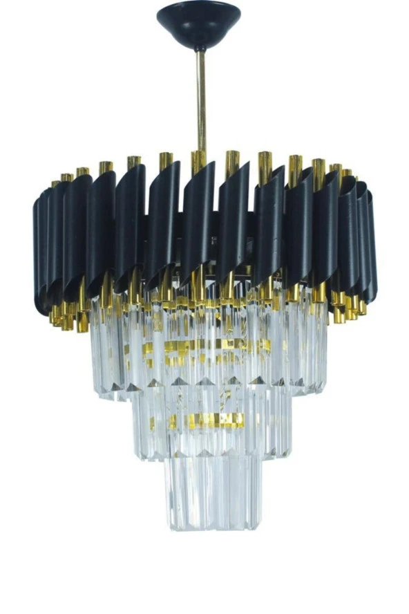 MATMAZEL AKSESUAR Zamira 35 Cm'lik Kristal Taşlı Lüx Avize 3'lü (black Gold) - 4