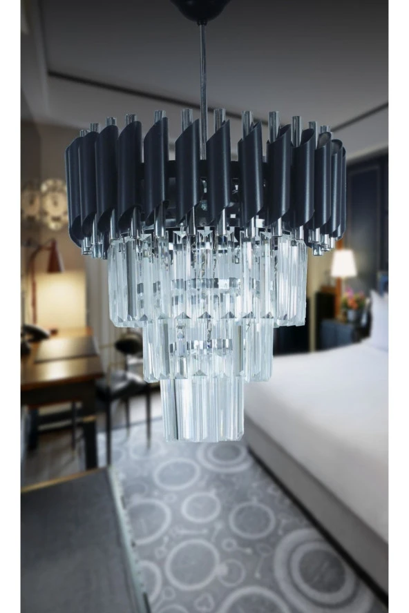 MATMAZEL AKSESUAR Zamira 35 Cm'lik Black Slver Kristal Taşlı Lüks Avize - 4