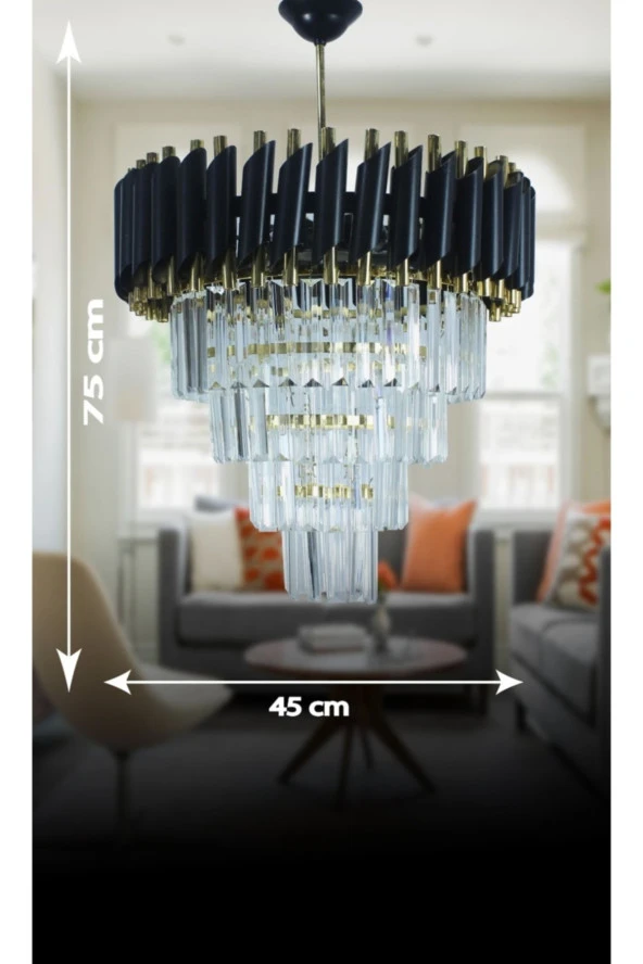MATMAZEL AKSESUAR Zamira 45 Cm'lik Gold Kristal Taşlı Lüx Avize 4'lü (BLACK GOLD) - 4