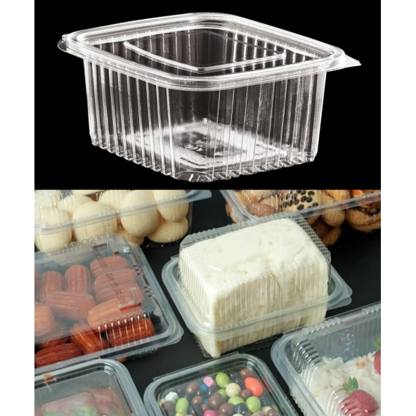 Plastik Saklama Kabı 500 gr 100'lü Plastik Kapaklı Kase Sızdırmaz Kap Şeffaf Kullan At Kase - 3