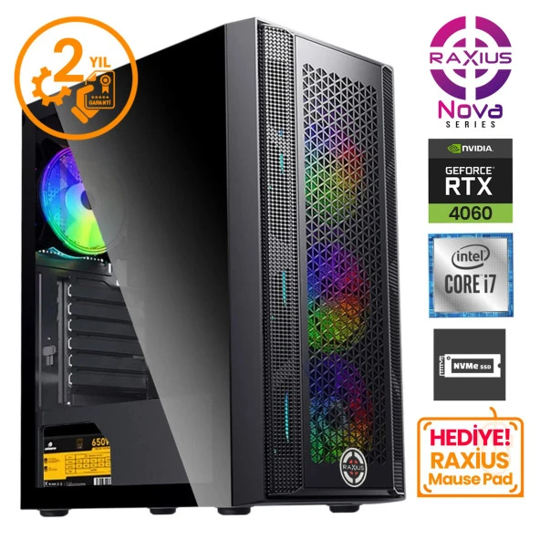 RaXius Nova G1 i7 4060-17F07F i7-11700F 32GB 1TBSSD+1TBSSD RTX4060 FreeDOS Gaming Masaüstü Bilgisayar