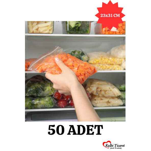 Kilitli Torba 23x31 Cm 50'li Kilitli Buzdolabı Poşeti Şeffaf Naylon Torba Kilitli Saklama Poşeti ürün görseli