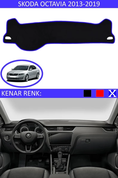 GUERRINO Torpido Koruma Halısı Siyah Kenar Renk Mavi Skoda Octavia 2013-2019 ile Uyumlu ürün görseli