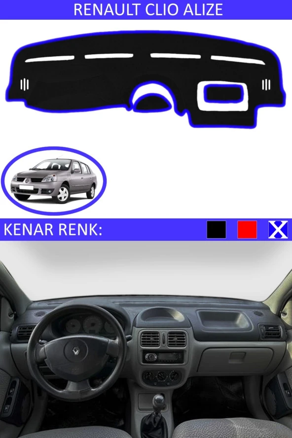 GUERRINO Torpido Koruma Halısı Siyah Kenar Renk Mavi Renault Clio Alize ile Uyumlu