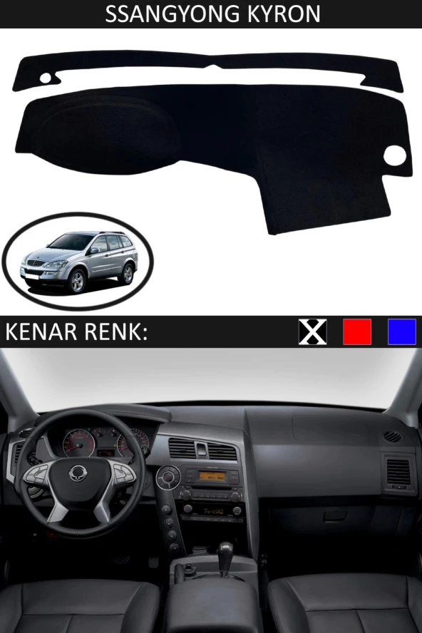 GUERRINO Torpido Koruma Halısı Siyah Kenar Renk Siyah Ssangyoung Kyron ile Uyumlu ürün görseli