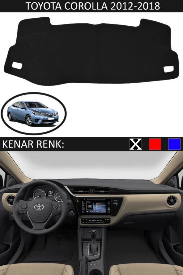 GUERRINO Torpido Koruma Halısı Siyah Kenar Renk Siyah Toyota Coralla 2012-2018 ile Uyumlu