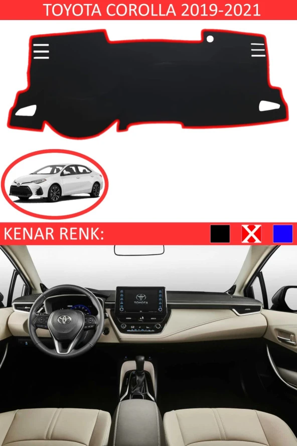 GUERRINO Torpido Koruma Halısı Siyah Kenar Renk Kırmızı Toyota Coralla 2019-2021 ile Uyumlu