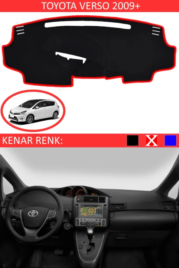 GUERRINO Torpido Koruma Halısı Siyah Kenar Renk Kırmızı Toyota Verso 2009 + ile Uyumlu