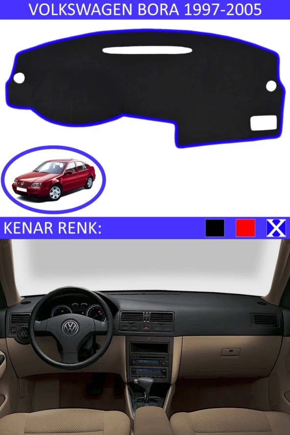 GUERRINO Torpido Koruma Halısı Siyah Kenar Renk Mavi Volkswagen Bora 1997-2005 ile Uyumlu