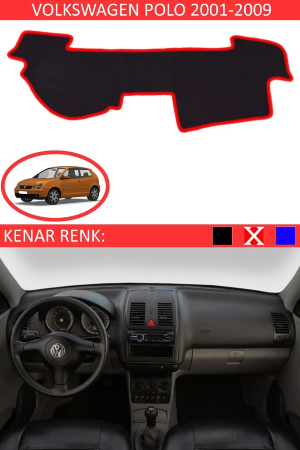 GUERRINO Torpido Koruma Halısı Siyah Kenar Renk Kırmızı Volkswagen Polo 2001-2009 ile Uyumlu ürün görseli
