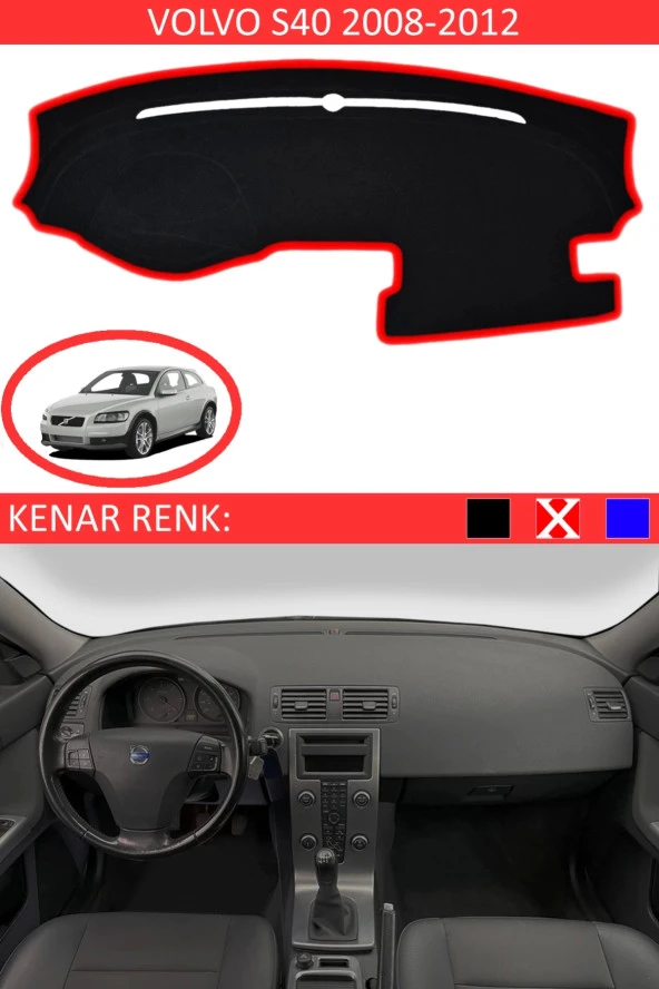 GUERRINO Torpido Koruma Halısı Siyah Kenar Renk Kırmızı Volvo S40 2008-2012 ile Uyumlu ürün görseli