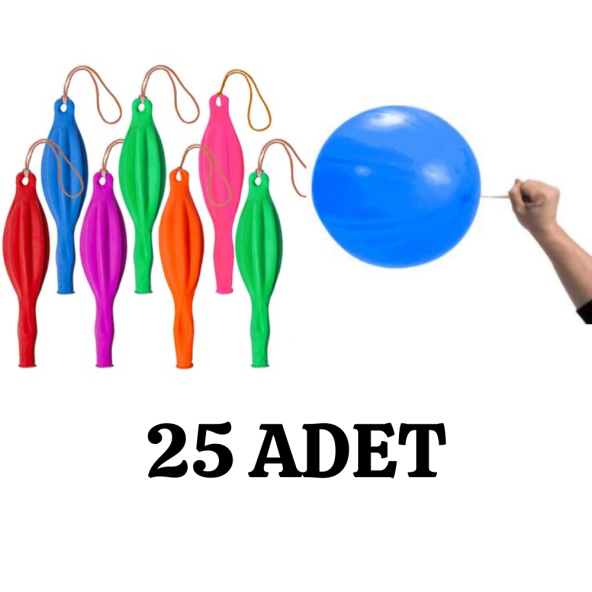 İpli Balon 25'li Lastikli Zıpzıp Atom Balon Punch Panç Balon Büyük Boy Renkli Balon - 2