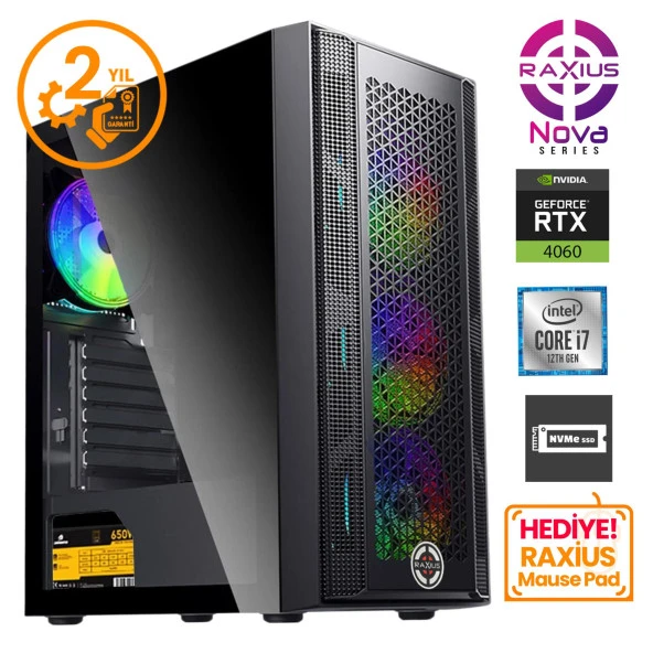 RaXius Nova G1 i7 4060-27FF07 i7-12700F 32GB 1TBSSD+1TBSSD RTX4060 FreeDOS Gaming Masaüstü Bilgisayar