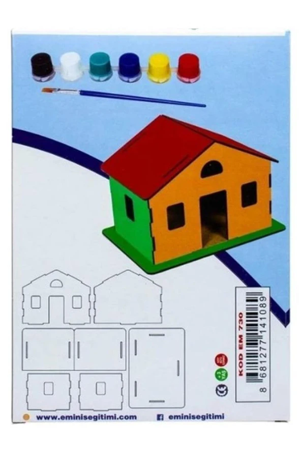 Klasik Ev Boyama Seti Ahşap 1 Paket Mdf Ev Maketi Akrilik Boya ve Resim Fırçası - 3