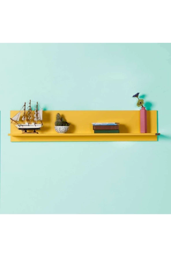 Dekoratif Duvar Rafı - Sarı 120x25x20 cm (GxYxD) - 6