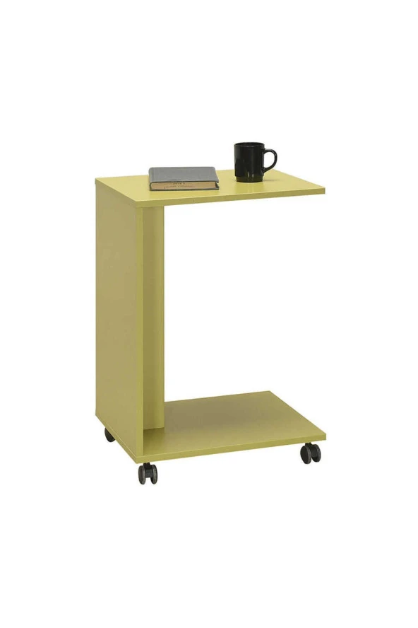 Çok Amaçlı Tekerlekli C Koltuk Sehpası-Yeşil 35x65x45 cm (GxYxD) - 3