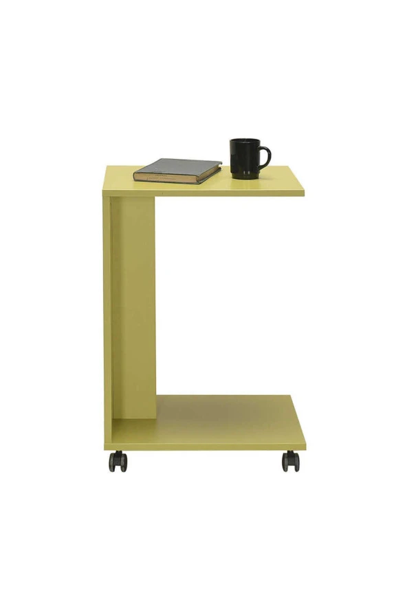 Çok Amaçlı Tekerlekli C Koltuk Sehpası-Yeşil 35x65x45 cm (GxYxD) - 5