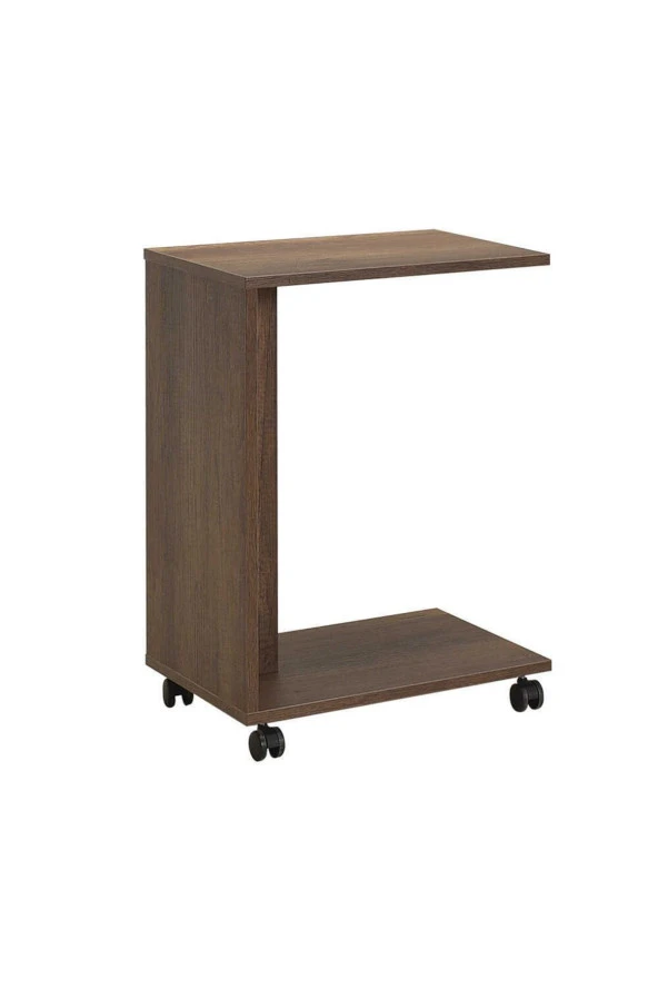 Çok Amaçlı Tekerlekli C Koltuk Sehpası-Koyu Ceviz(OsloCeviz) 35x65x45 cm (GxYxD)
