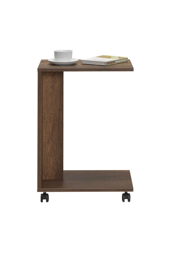 Çok Amaçlı Tekerlekli C Koltuk Sehpası-Koyu Ceviz(OsloCeviz) 35x65x45 cm (GxYxD) - 4