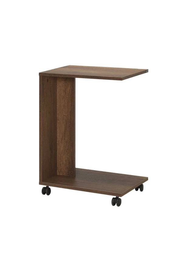 Çok Amaçlı Tekerlekli C Koltuk Sehpası-Koyu Ceviz(OsloCeviz) 35x65x45 cm (GxYxD) - 5
