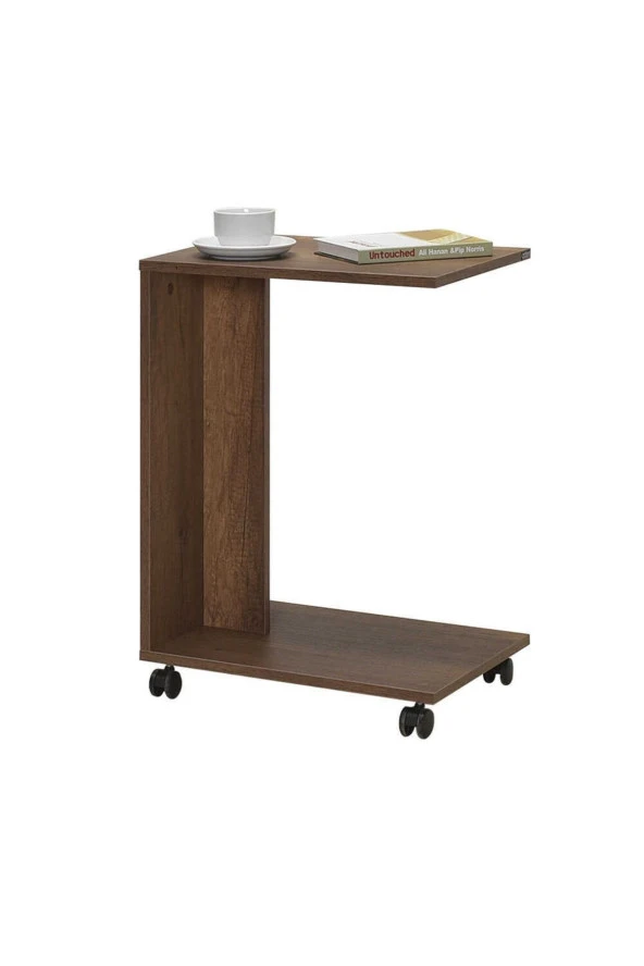 Çok Amaçlı Tekerlekli C Koltuk Sehpası-Koyu Ceviz(OsloCeviz) 35x65x45 cm (GxYxD) - 6