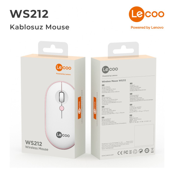 Lenovo Lecoo WS212 Kablosuz 1600DPI 4 Tuşlu Optik Mouse Beyaz & Pembe - 5
