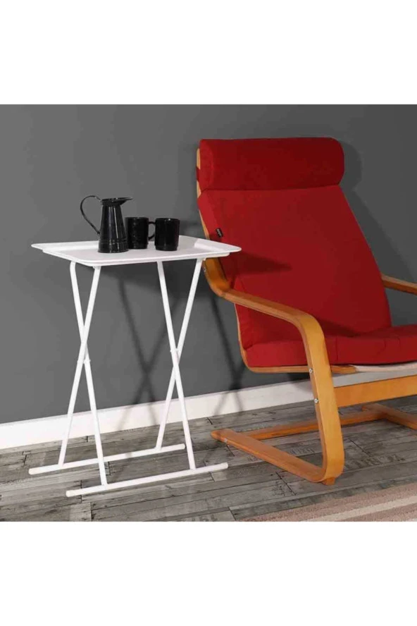 Handy Mate Tepsili Katlanabilir Sehpa - Beyaz 52x66x32,5 cm (GxYxD) - 7