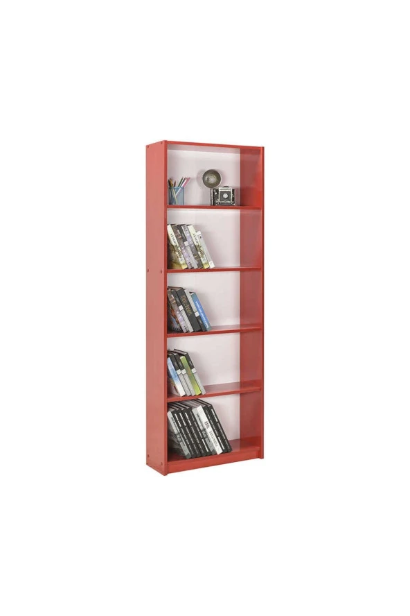 Max 5 Raflı Kitaplık-Parlak Kırmızı 58x170x23 cm (GxYxD) - 2