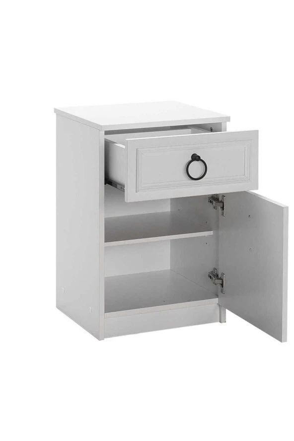 Hampton Çekmeceli Kapaklı Komodin-Mat Beyaz 40x63x38 cm (GxYxD) - 2