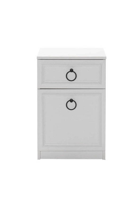 Hampton Çekmeceli Kapaklı Komodin-Mat Beyaz 40x63x38 cm (GxYxD) - 3