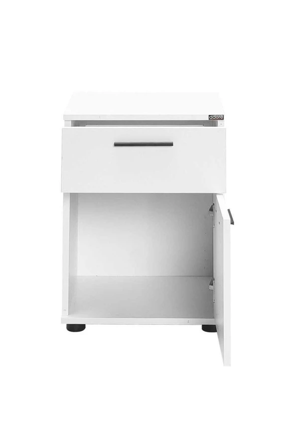 White Çekmeceli Kapaklı Komodin-Mat Beyaz 40x57x41 cm (GxYxD) - 4